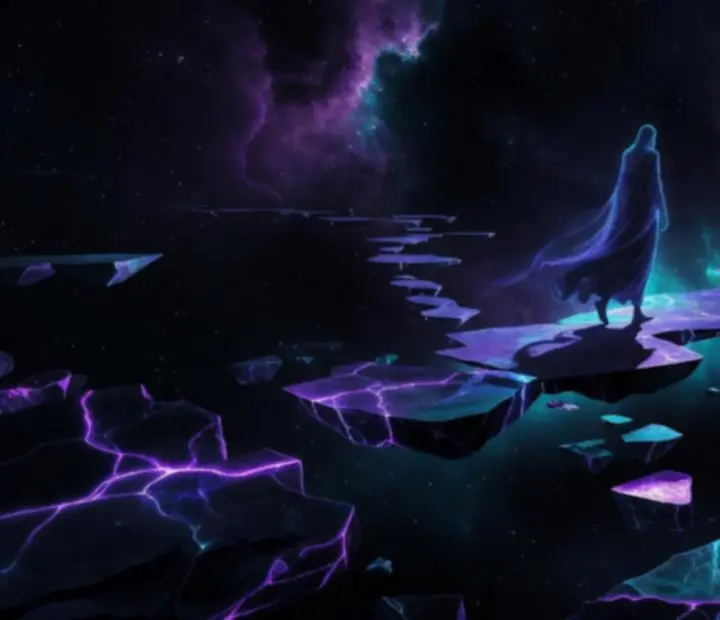 Dreamwalker álomösvény: lebegő, fénylő útvonal a csillagos éjszakai ég alatt