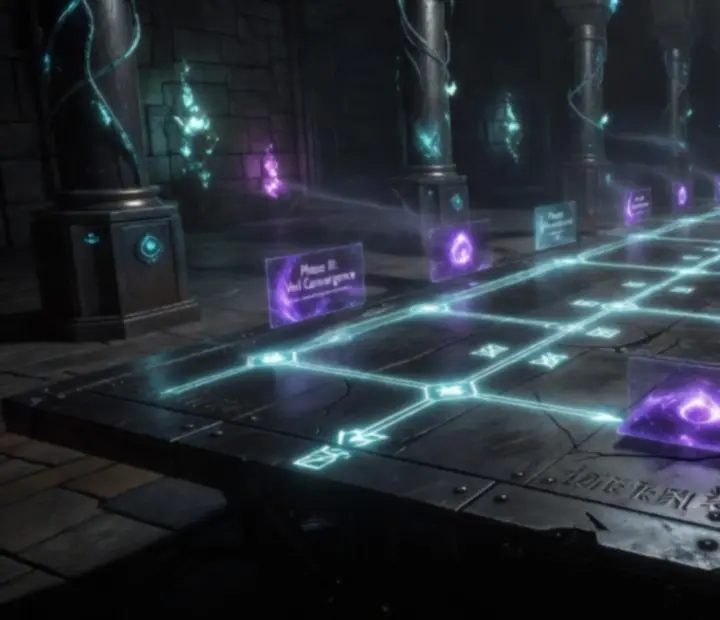 Sötét, fénylő roadmap ábra a Dreamwalker közelgő tartalmaival